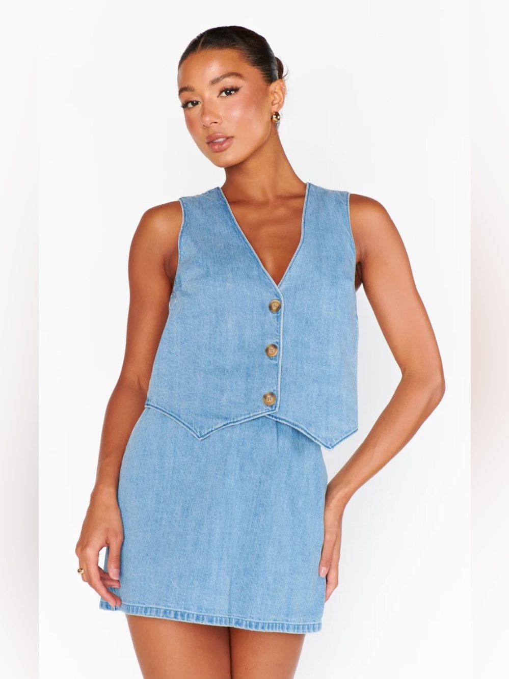 MUMU Vicky Vest Top & Mini Skirt Set in Saltwater